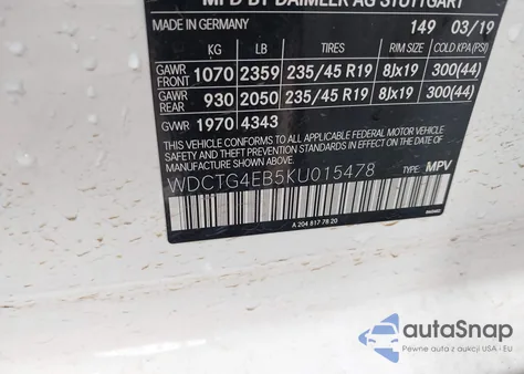 2019 Mercedes-Benz Gla 250 из США, поврежденный, VIN WDCTG4EB5KU015478